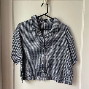 Reformation Lennie Gingham Crop Shirt - Navy/White